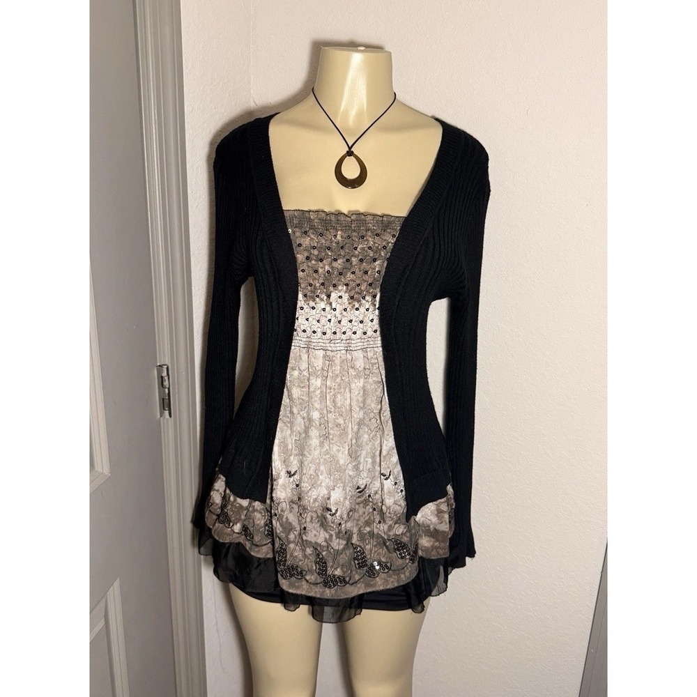 Vintage Y2K Style Attached Cardigan Top With Butterfly Sequin Detail